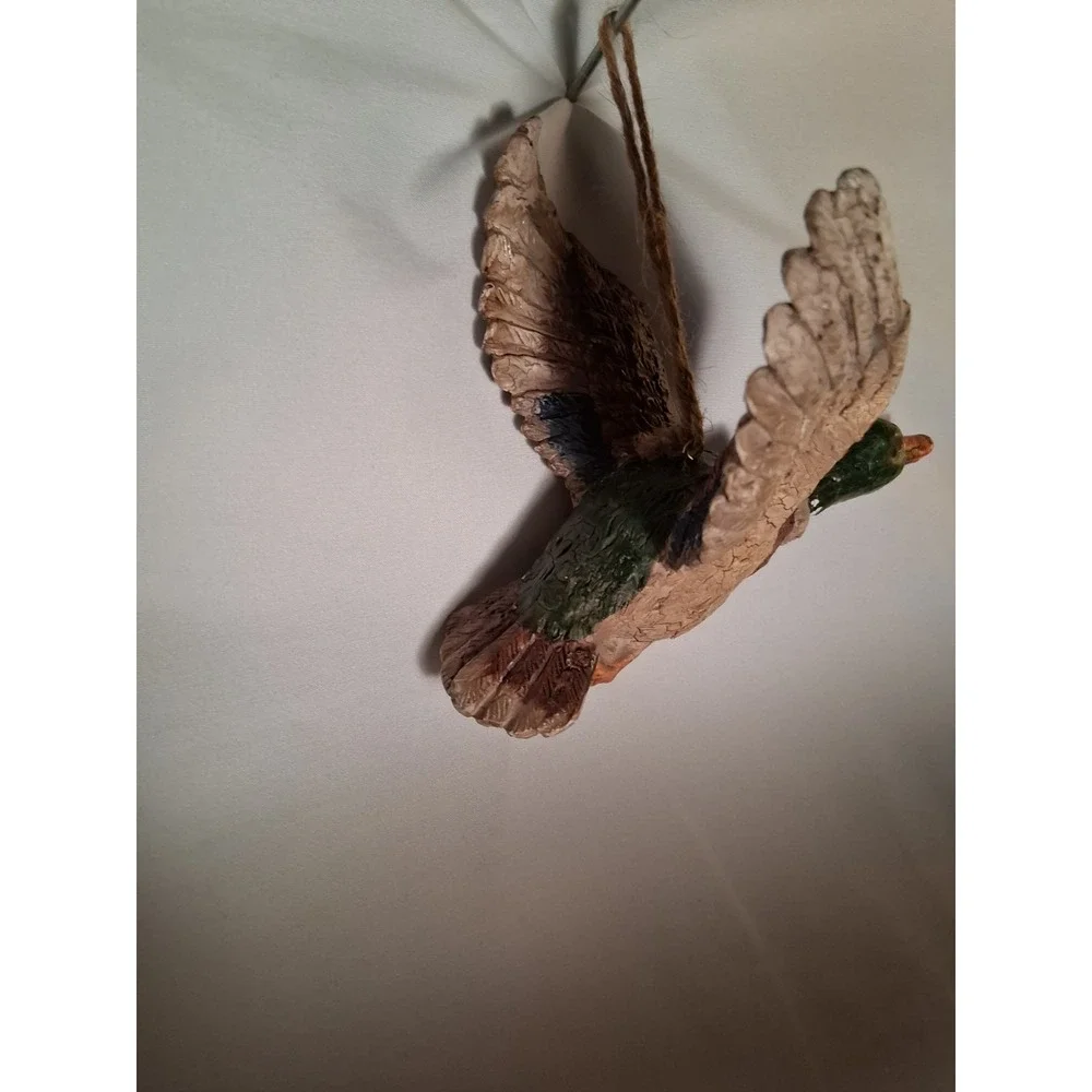 Vintage Mallard Duck Flying Ornament Crackle Style Finish Cabin Decor Head Moves